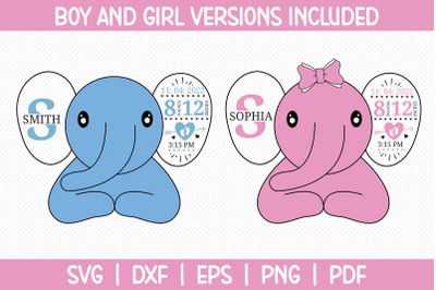 Elephant Boy &amp; Girl Birth Announcement SVG
