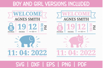 Baby Elephant Birth Announcement SVG