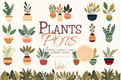Plants In Pots Vector Set