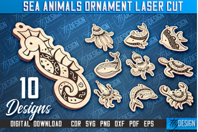 Sea Animals Ornaments Laser Cut | Ocean Animals Ornament | CNC File