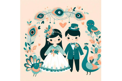 couple decorated peacock minimal artwork