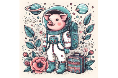 Pig in space suit