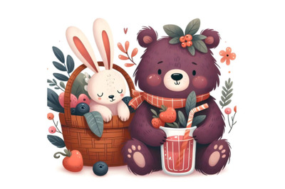 Lovely cartoon bear and hare