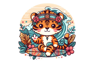 cute Surfing Tiger