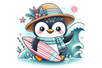 cute Surfing penguin