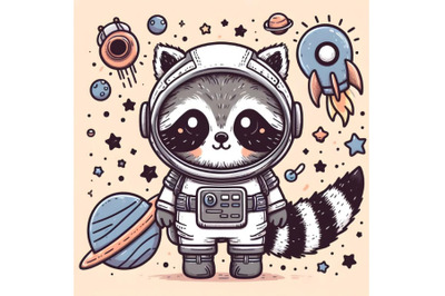 cute racoon in space suit