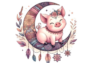 cute piggy on crescent moon