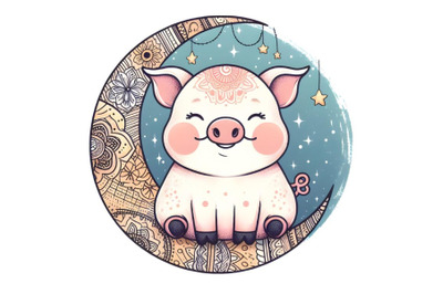 cute piggy on crescent moon