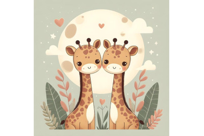 couple giraffe minimal artwork