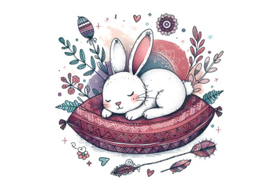 Cute doodle hare sleeps on the pillow