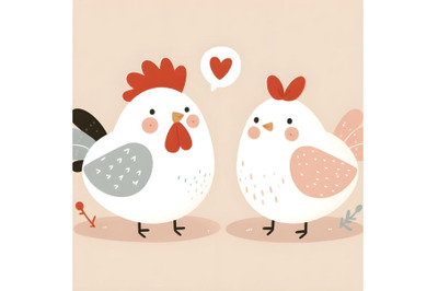 couple rooster and hen minimal artwork