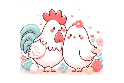 couple rooster and hen minimal artwork