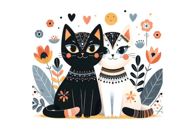 cute cat couple minimal artwork