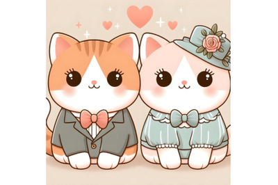 cute cat couple minimal artwork