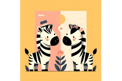 cute couple zebra minimal artwork