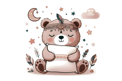 Cute cartoon bear with pillow