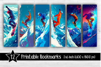 Snowboarder Bookmarks Printable 2x6 inch