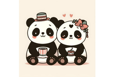 cute panda couple minimal artwork