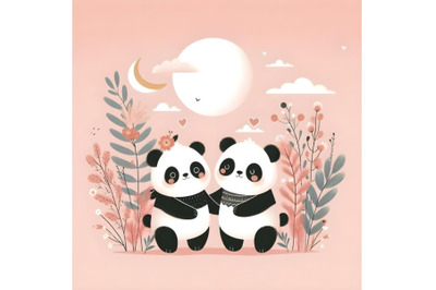 cute panda couple minimal artwork