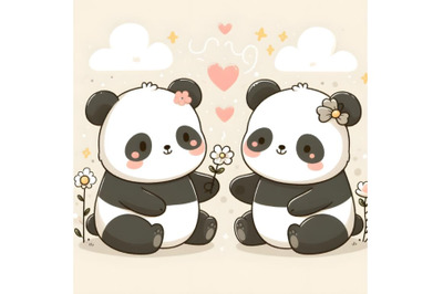 cute panda couple minimal artwork