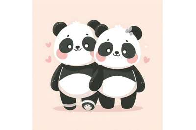 cute panda couple minimal artwork