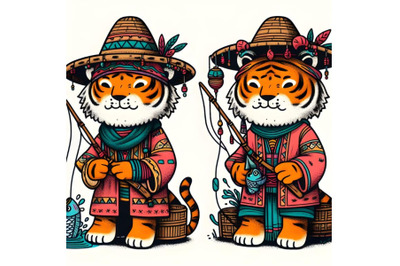 Cartoon tiger fisherman