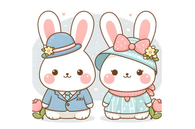 cute bunny couple minimal artwork