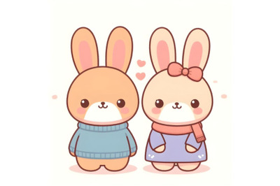 cute bunny couple minimal artwork