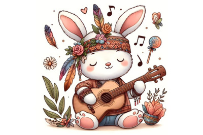 Cartoon teddy bunny playing a guitar