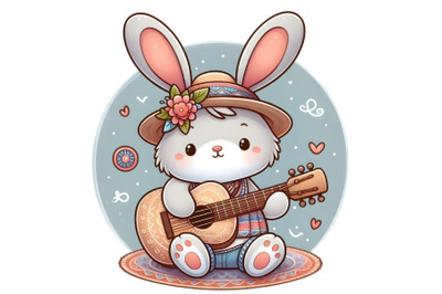 Cartoon teddy bunny playing a guitar