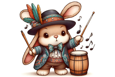 Cartoon teddy bunny music conductor