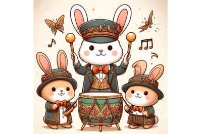 Cartoon teddy bunny music conductor