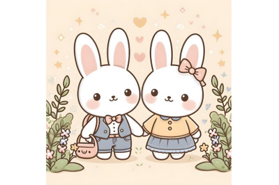 cute bunny couple minimal artwork