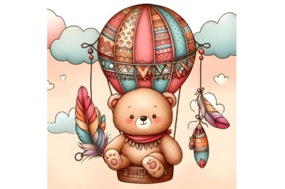 Cartoon teddy bear on air balloon