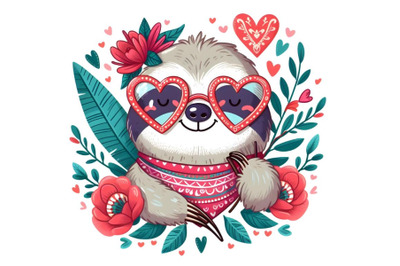 Cartoon Sloth with heart shaped glasses