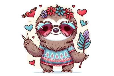 Cartoon Sloth with heart shaped glasses