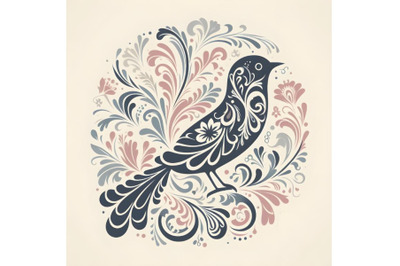 bird silhouette of floral ornament soft color