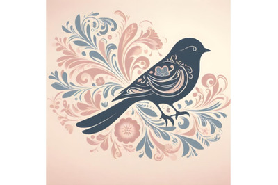 bird silhouette of floral ornament soft color