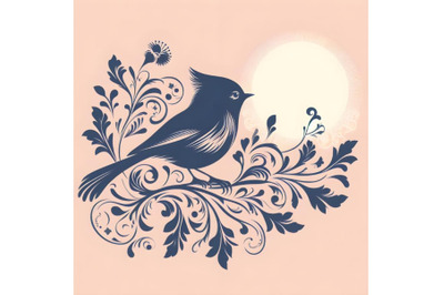 bird silhouette of floral ornament soft color