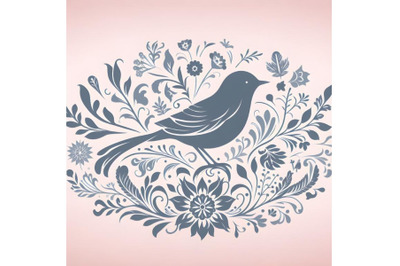 bird silhouette of floral ornament soft color