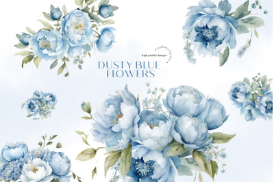 Elegant Dusty Blue Flowers Clipart, Blue Flowers Bouquets , Dusty Blue