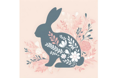 bunny silhouette of floral ornament soft color