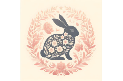 bunny silhouette of floral ornament soft color