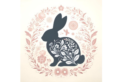 bunny silhouette of floral ornament soft color