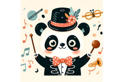 Cartoon Panda music conductor