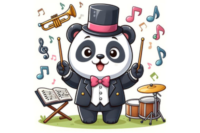 Cartoon Panda music conductor