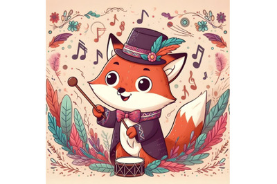 Cartoon fox music conductor