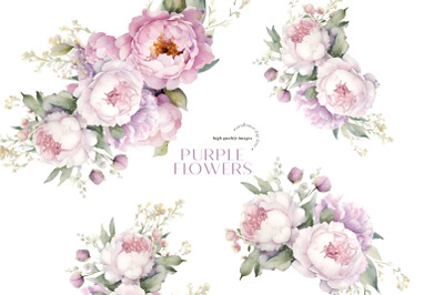 Purple Peony Flowers Clipart, Lilac Flowers Bouquets, Lavender Floral