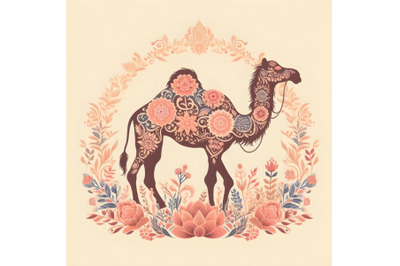 camel silhouette of floral ornament soft color