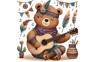 Cartoon bear playing a guitar